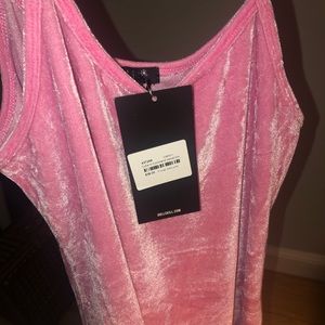 Pink crushed velvet spaghetti strap slip dress